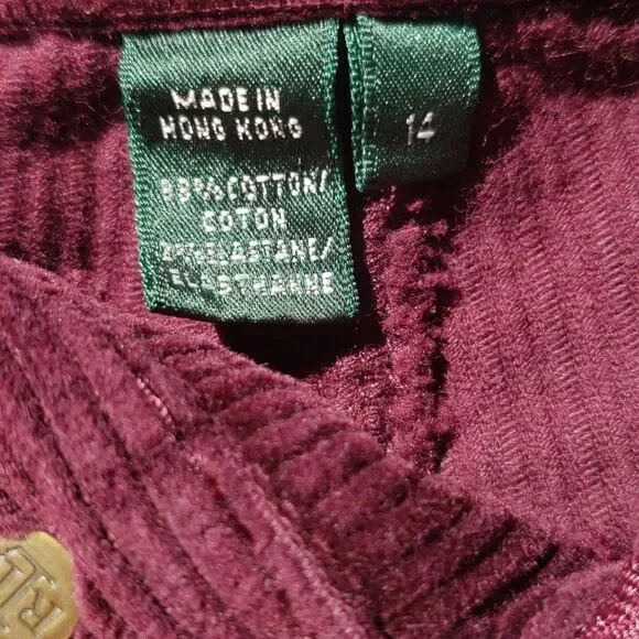 Ralph Lauren Jeans Co Corduroy Pants Womens 14 Purple Plum Wide Wale Flare Leg